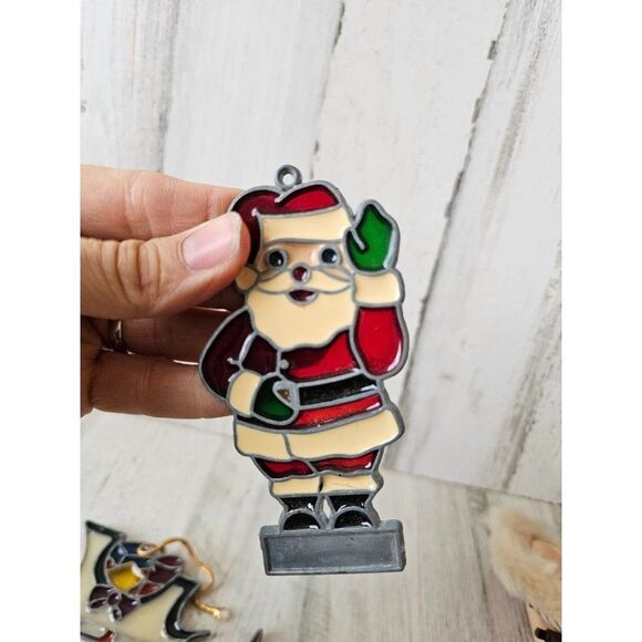 Vintage stained glass sleigh Santa ornament Xmas tree Sled - Picture 8 of 10